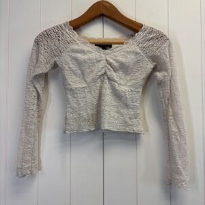 Y2K Womens Festival Boho Baby Doll Lace Cropped Top Size XS Cottage Coquette
